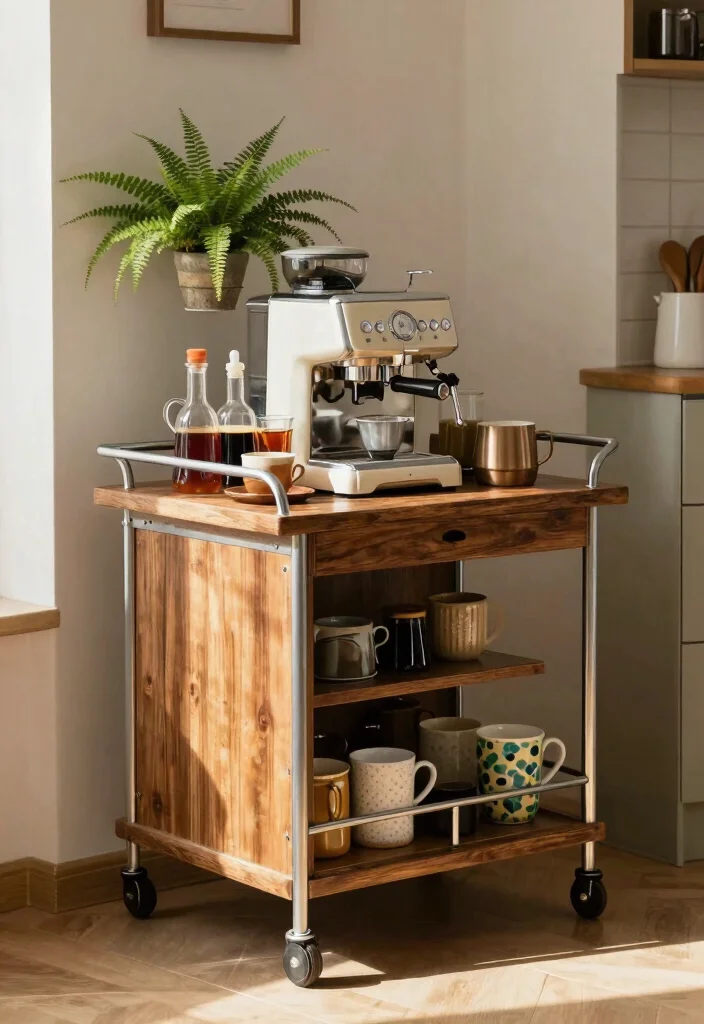 14 Coffee Bar Simple Ideas That Still Look Stylish - 2. Vintage Coffee Cart 1