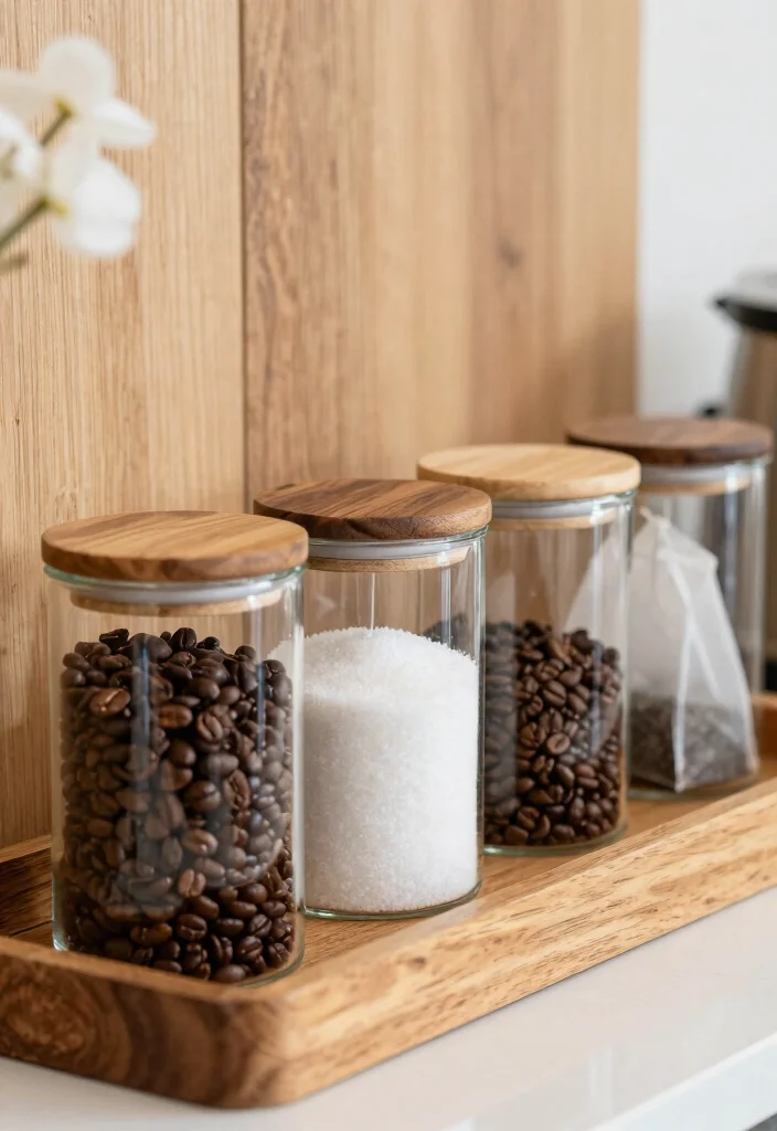 14 Coffee Bar Simple Ideas That Still Look Stylish - 4. Glass Canisters for Storage 1