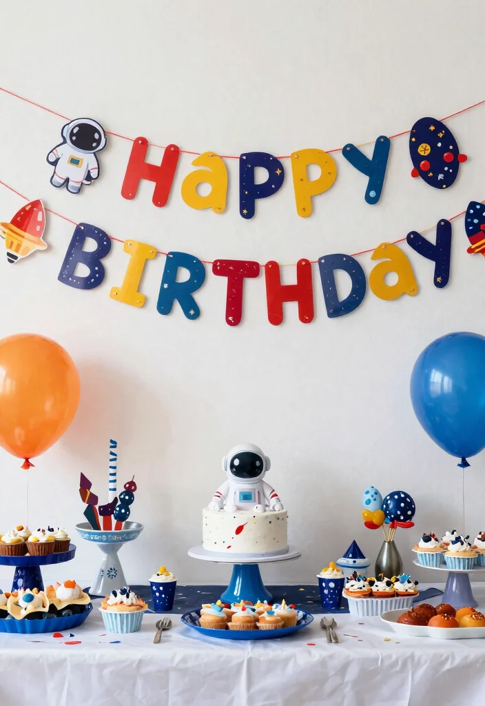 15 Astronaut Party Decoration Ideas With Space Adventure - 10. Custom Astronaut Birthday Banners 1