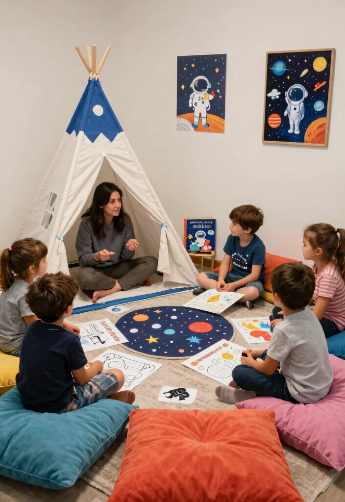15 Astronaut Party Decoration Ideas With Space Adventure - 15. Themed Storytime Corner 1