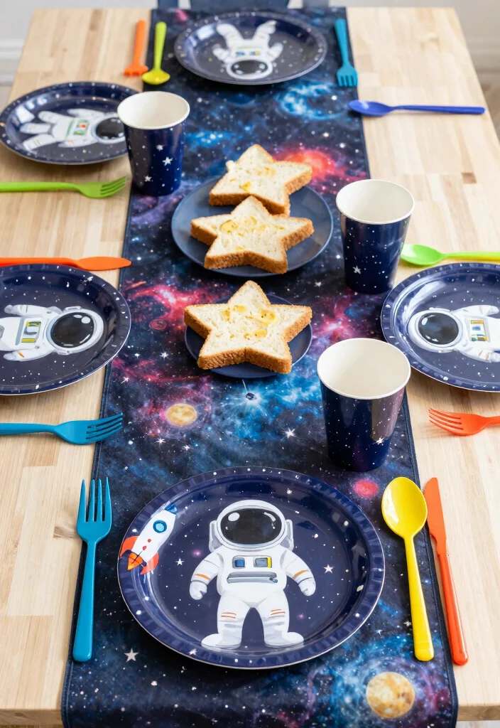 15 Astronaut Party Decoration Ideas With Space Adventure - 3. Space-Themed Tableware 1