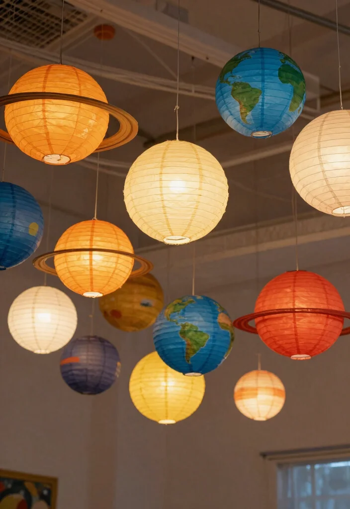 15 Astronaut Party Decoration Ideas With Space Adventure - 4. Hanging Planet Decor 1