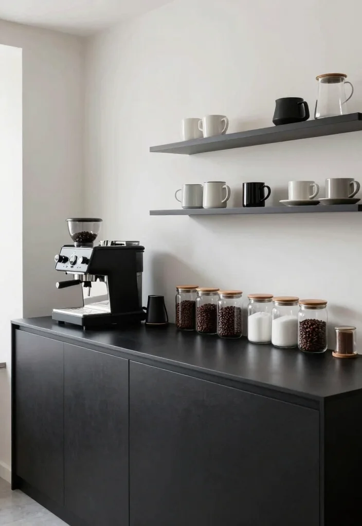 15 Black Coffee Bar Ideas With Bold Modern Edge - 1. Minimalist Black Coffee Bar 1