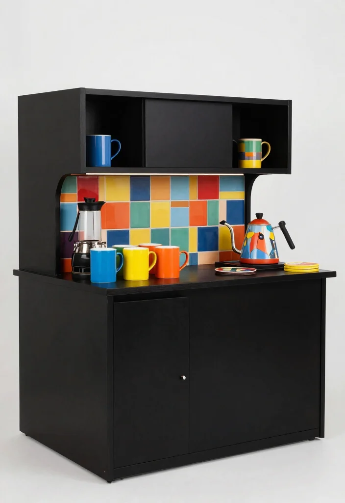 15 Black Coffee Bar Ideas With Bold Modern Edge - 11. Bold Color Accents 1