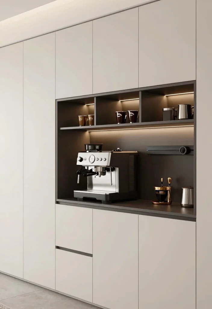 15 Black Coffee Bar Ideas With Bold Modern Edge - 12. Stylish Built-In Coffee Bar 1