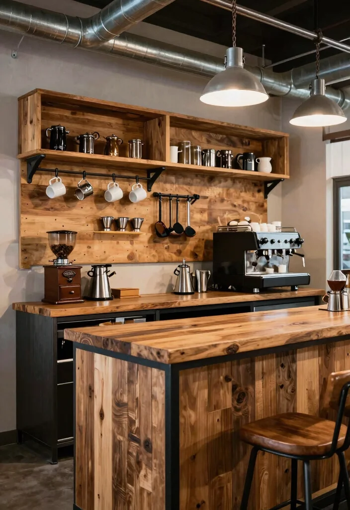 15 Black Coffee Bar Ideas With Bold Modern Edge - 2. Industrial Pipe Coffee Bar 1