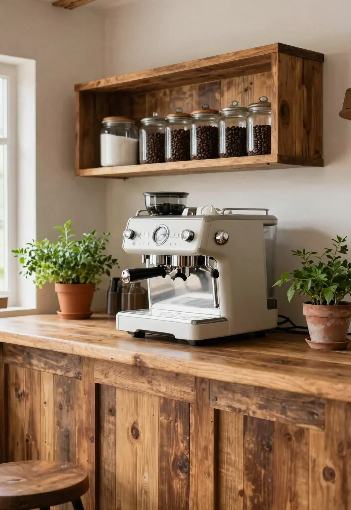 15 Black Coffee Bar Ideas With Bold Modern Edge - 4. Rustic Coffee Bar with Wooden Elements 1