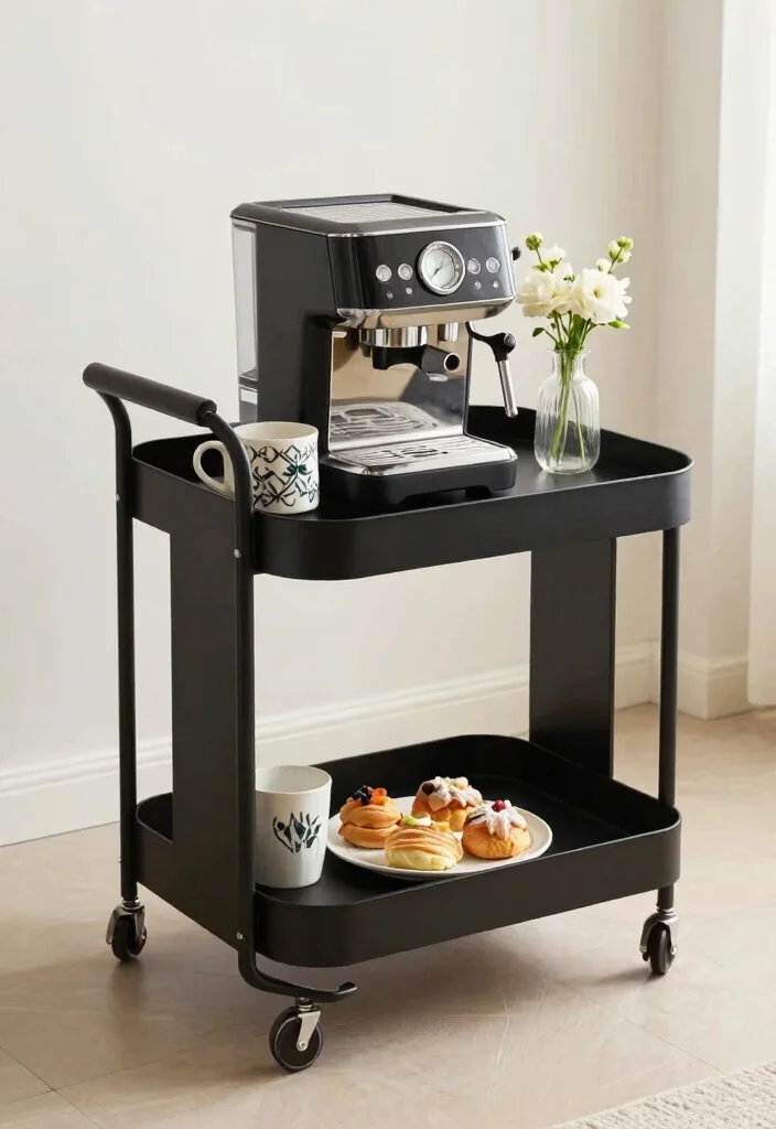 15 Black Coffee Bar Ideas With Bold Modern Edge - 5. Black Coffee Bar Cart 1