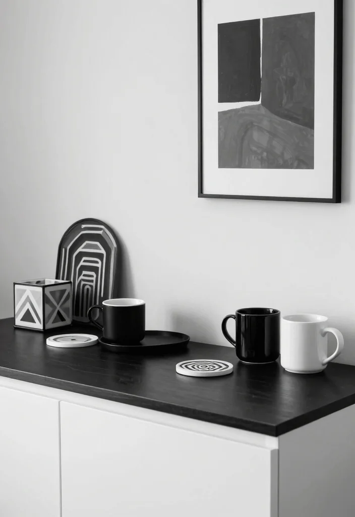 15 Black Coffee Bar Ideas With Bold Modern Edge - 6. Monochrome Coffee Station 1