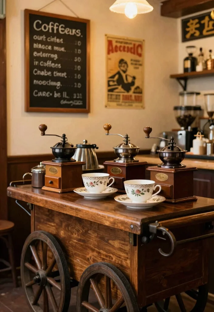 15 Black Coffee Bar Ideas With Bold Modern Edge - 7. Vintage-Inspired Coffee Bar 1