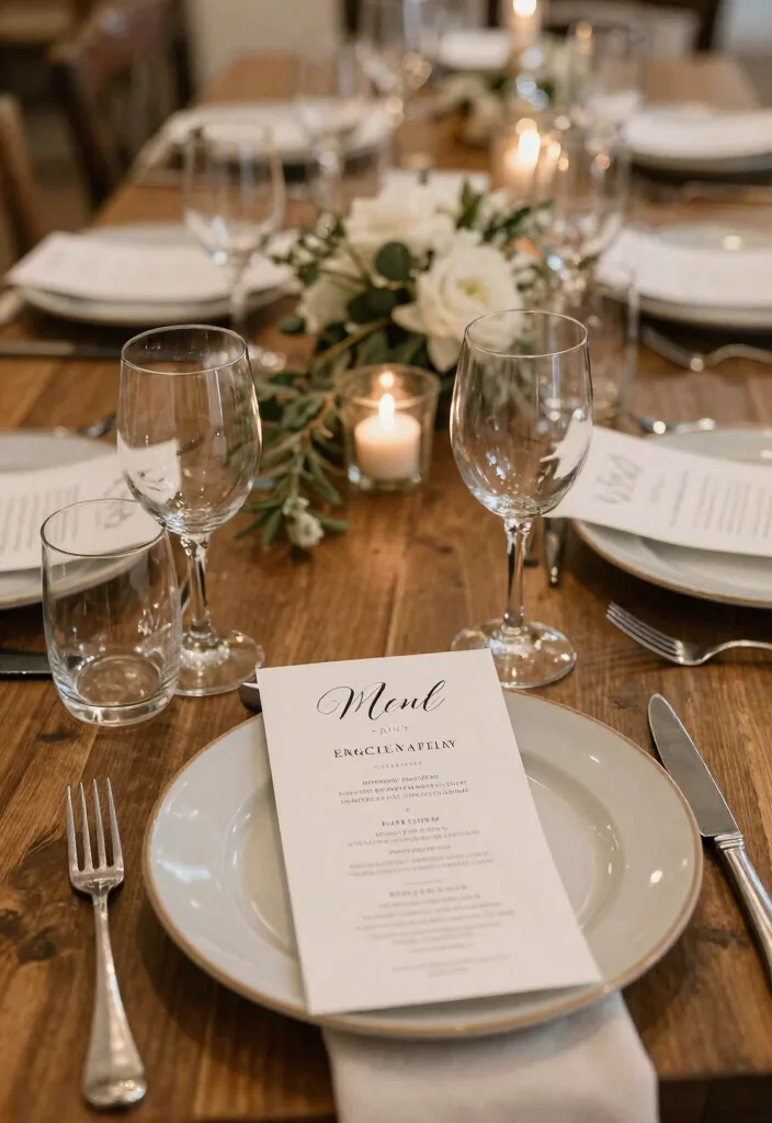 15 Engagement Party Table Decor Ideas With Romantic Glow - 13. Customized Menu Cards 1