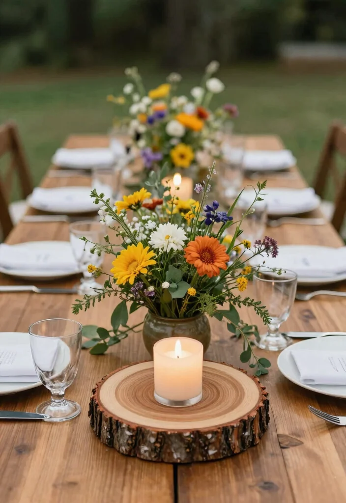 15 Engagement Party Table Decor Ideas With Romantic Glow - 2. Rustic Wooden Centerpieces 1