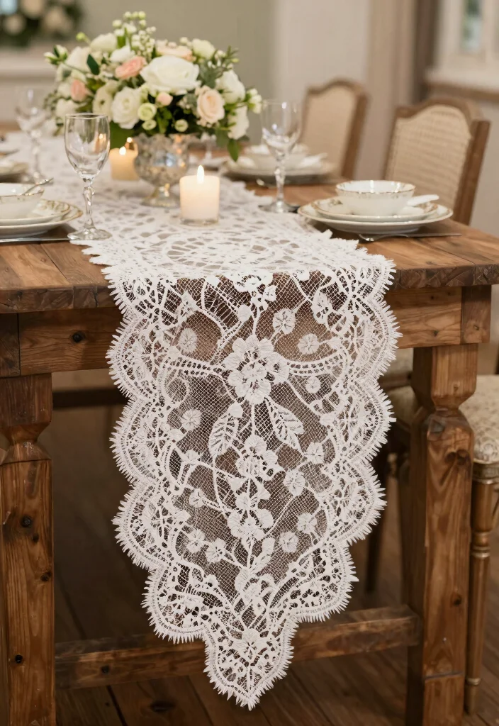 15 Engagement Party Table Decor Ideas With Romantic Glow - 3. Elegant Lace Table Runners 1