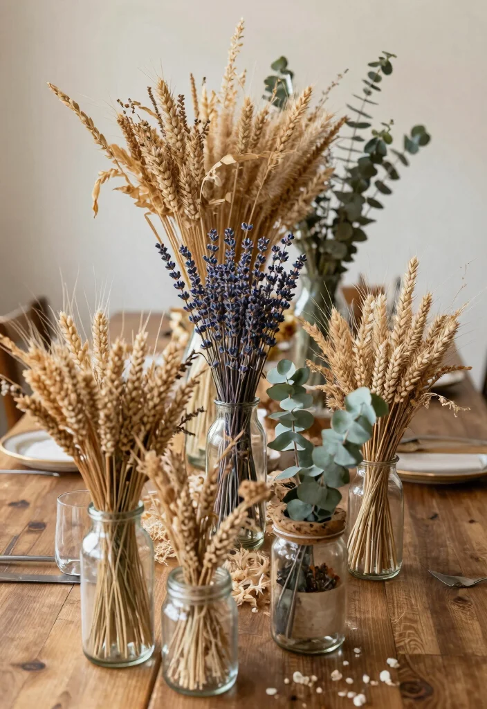15 Engagement Party Table Decor Ideas With Romantic Glow - 6. Dried Flowers and Grasses 1