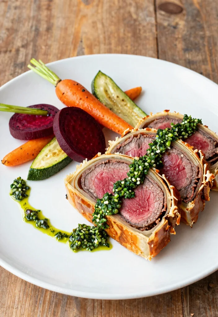 16 Beef Wellington Plating Ideas That Look Restaurant Worthy - 5. Vibrant Garnishing 1