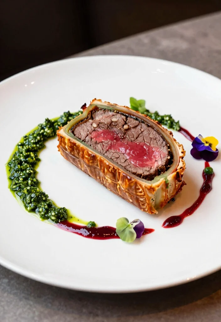 16 Beef Wellington Plating Ideas That Look Restaurant Worthy - 9. Artistic Swirls 1