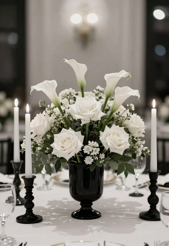 16 Black and White Party Decor Ideas With Classic Contrast 1 16 Black and White Party Decor Ideas With Classic Contrast - 1. Striking Monochrome Centerpieces 1