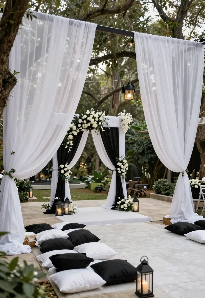 16 Black and White Party Decor Ideas With Classic Contrast 30 16 Black and White Party Decor Ideas With Classic Contrast - 10. Elegant Outdoor Decor 1