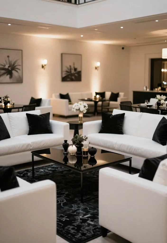 16 Black and White Party Decor Ideas With Classic Contrast 32 16 Black and White Party Decor Ideas With Classic Contrast - 12. Chic Lounge Areas 1