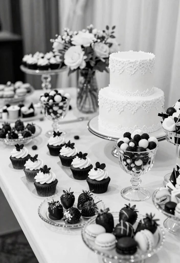 16 Black and White Party Decor Ideas With Classic Contrast 14 16 Black and White Party Decor Ideas With Classic Contrast - 4. Monochrome Dessert Table 1