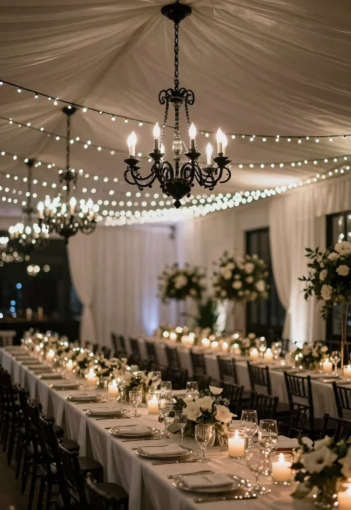 16 Black and White Party Decor Ideas With Classic Contrast 25 16 Black and White Party Decor Ideas With Classic Contrast - 5. Dramatic Lighting 1