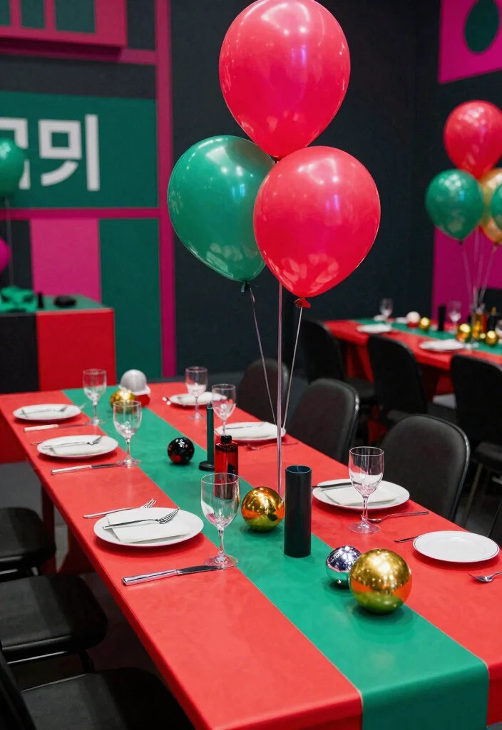 16 Squid Game Theme Party Decor Ideas With Bold Drama - 14. Bold Color Palette 1