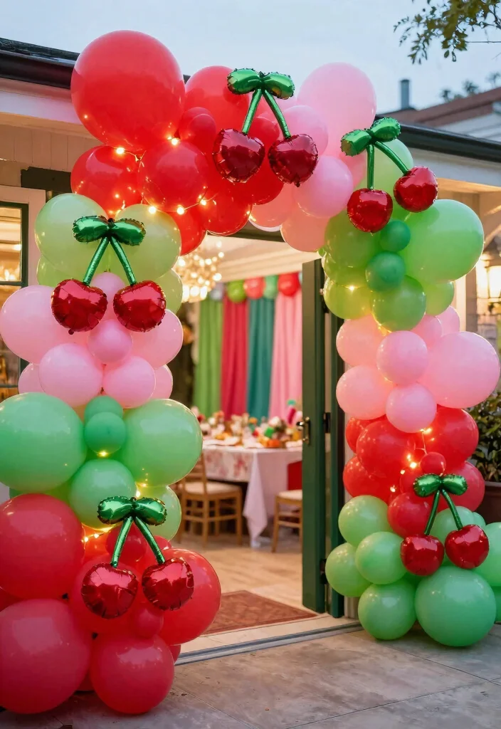 17 Cherry Theme Birthday Party Decoration Ideas With Sweet Touch - 1. Cherry Balloon Arch 1