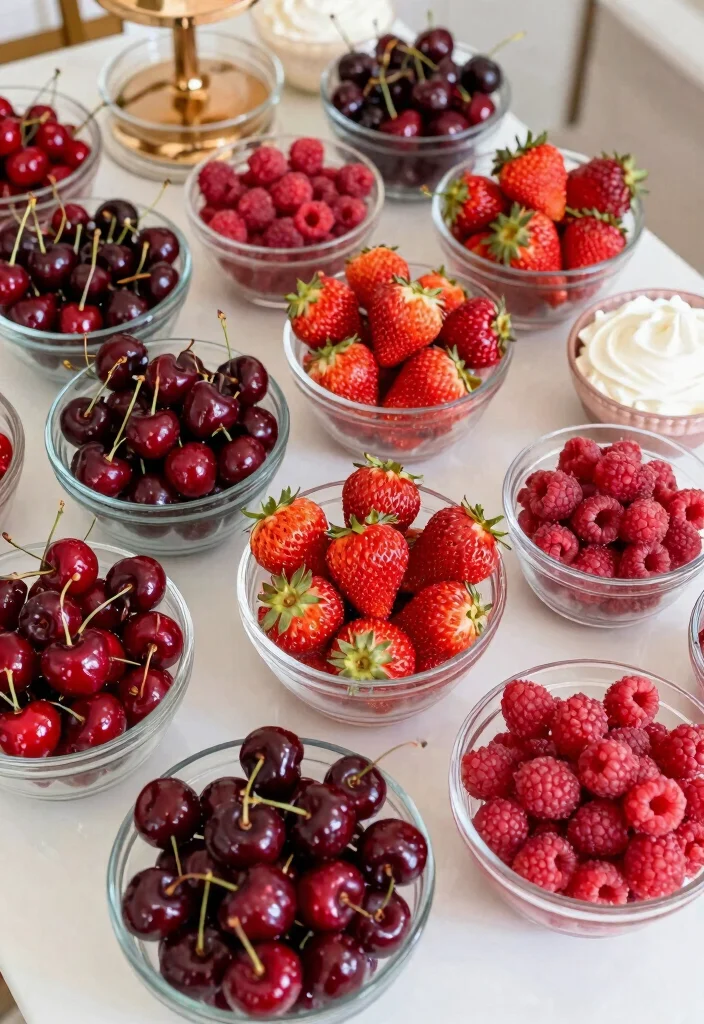 17 Cherry Theme Birthday Party Decoration Ideas With Sweet Touch - 13. Cherry Fruit Display 1