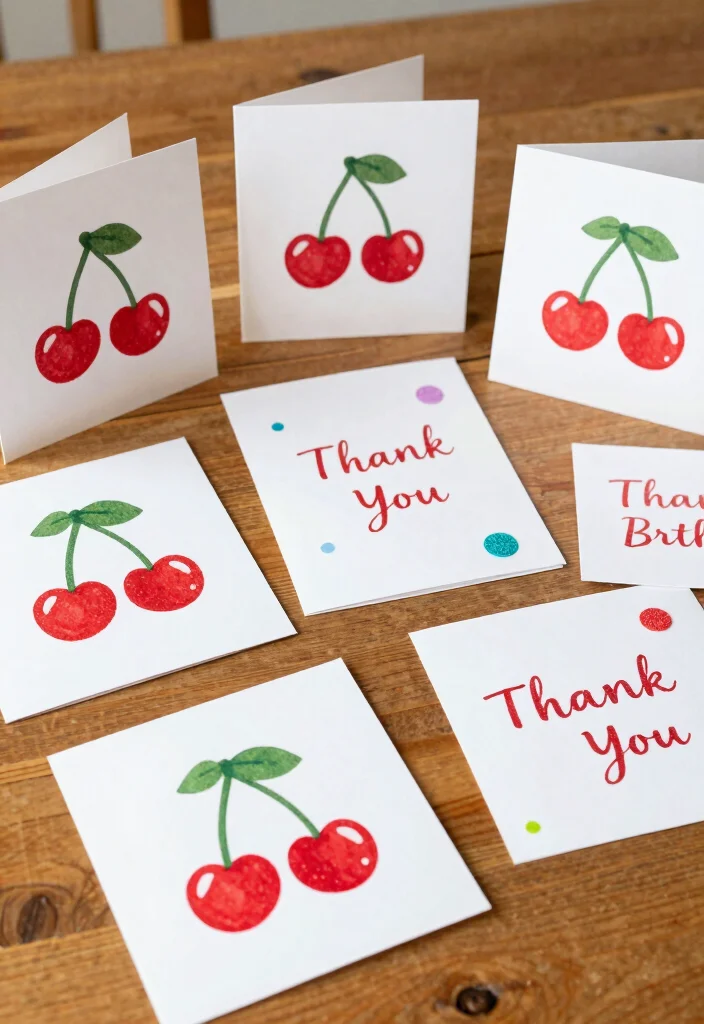 17 Cherry Theme Birthday Party Decoration Ideas With Sweet Touch - 17. Cherry-themed Thank You Cards 1
