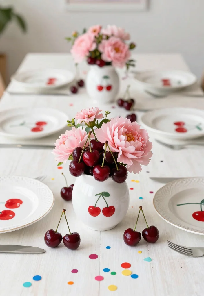 17 Cherry Theme Birthday Party Decoration Ideas With Sweet Touch - 2. Cherry Table Centerpieces 1