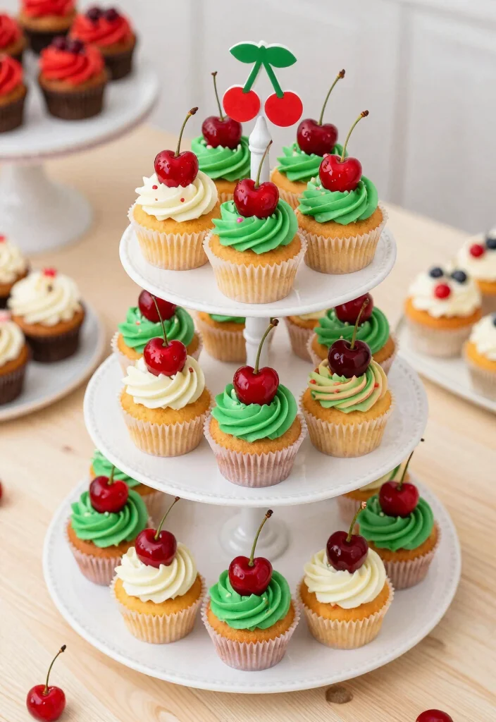 17 Cherry Theme Birthday Party Decoration Ideas With Sweet Touch - 4. Cherry Cupcake Stand 1