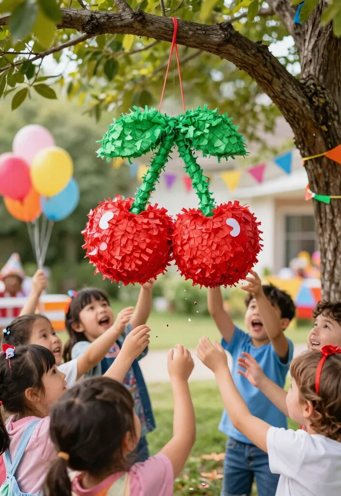 17 Cherry Theme Birthday Party Decoration Ideas With Sweet Touch - 8. Cherry Piñata 1
