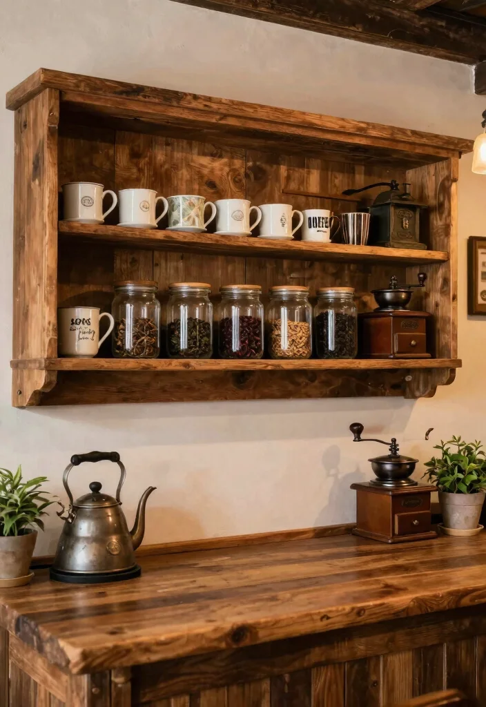 17 Coffee and Tea Bar Ideas That Feel Cozy & Chic - 1. Vintage Charm with Reclaimed Wood 1