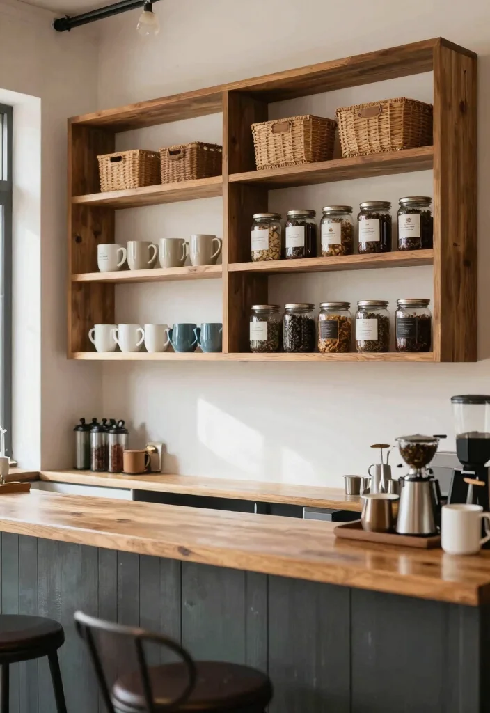 17 Coffee and Tea Bar Ideas That Feel Cozy & Chic - 10. Functional Shelving Solutions 1