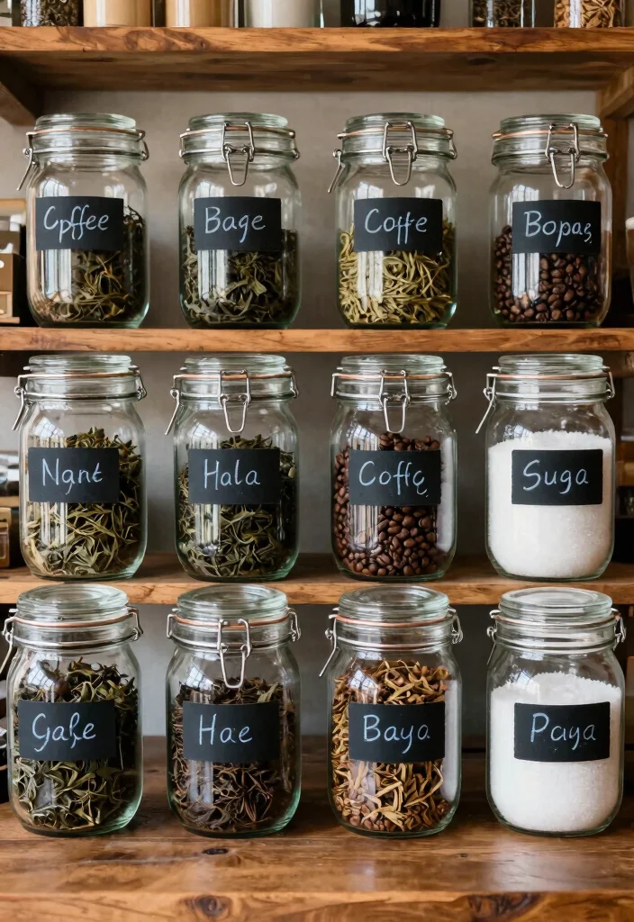 17 Coffee and Tea Bar Ideas That Feel Cozy & Chic - 4. Rustic Organization with Vintage Jars 1