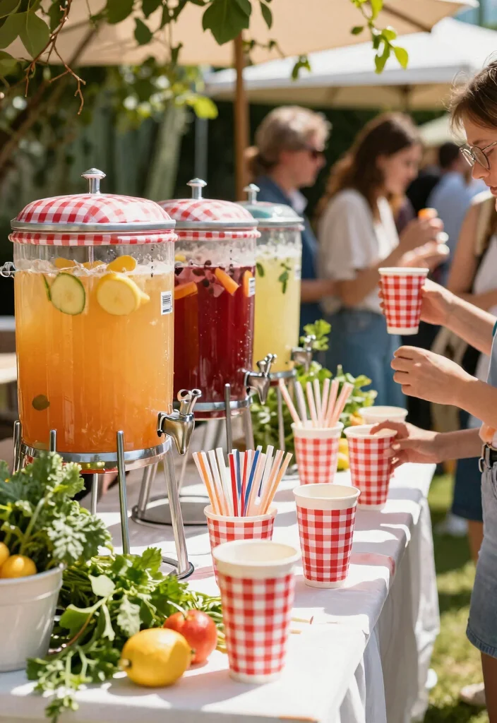 17 Gingham Party Decor Ideas With Cute Picnic Charm - 10. Gingham Drink Stations 1