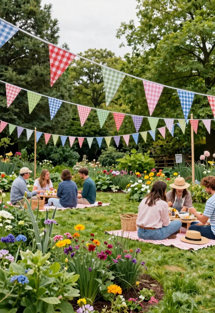 17 Gingham Party Decor Ideas With Cute Picnic Charm - 16. Gingham Garden Flags 1