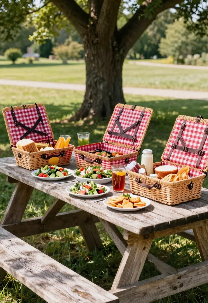 17 Gingham Party Decor Ideas With Cute Picnic Charm - 6. Gingham Picnic Baskets 1