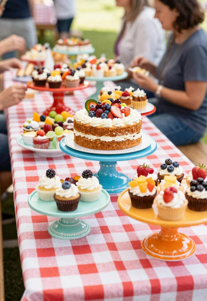 17 Gingham Party Decor Ideas With Cute Picnic Charm - 8. Gingham Cake Stands 1