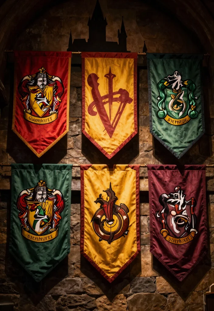 17 Harry Potter Party Decor Ideas With Magical Touch - 7. House Banners and Flags 1