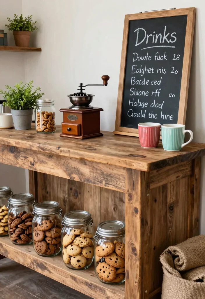 18 Coffee and Snack Bar Ideas That Guests Will Love - 2. Rustic Farmhouse Vibes 1