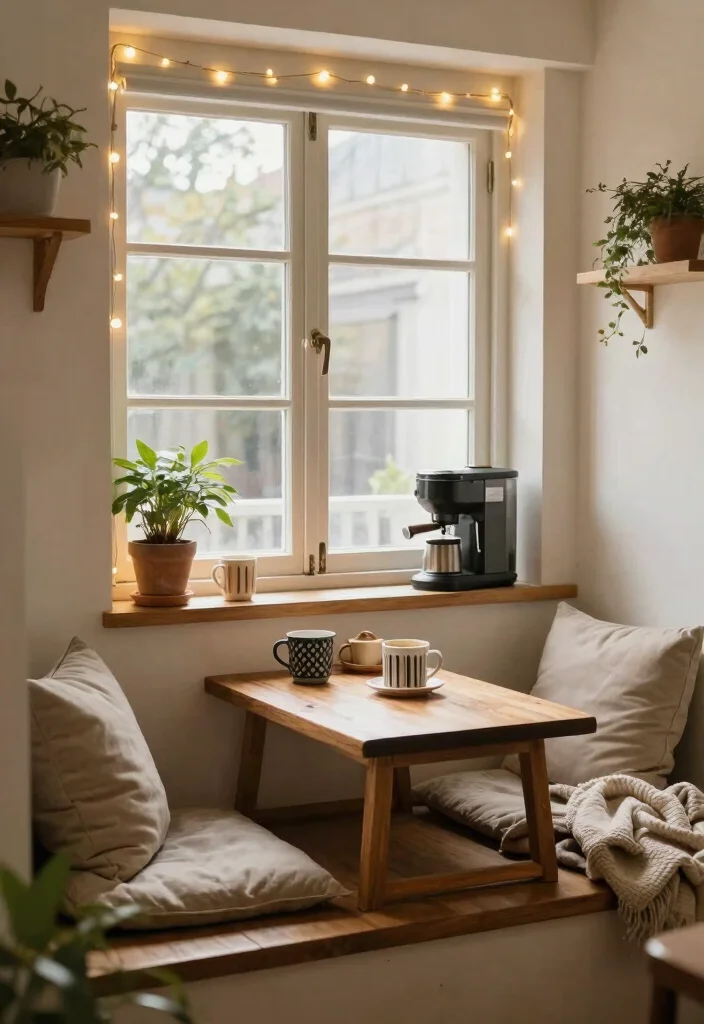 18 Coffee and Snack Bar Ideas That Guests Will Love - 5. Cozy Window Nook Coffee Bar 1