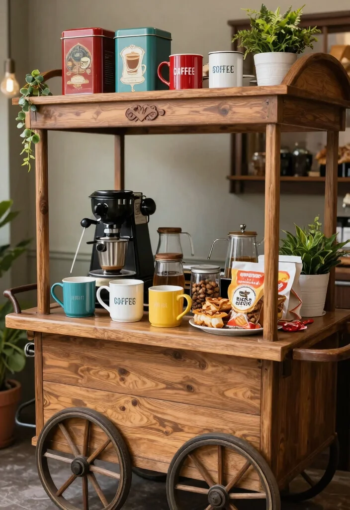18 Coffee and Snack Bar Ideas That Guests Will Love - 9. Vintage Coffee Cart 1
