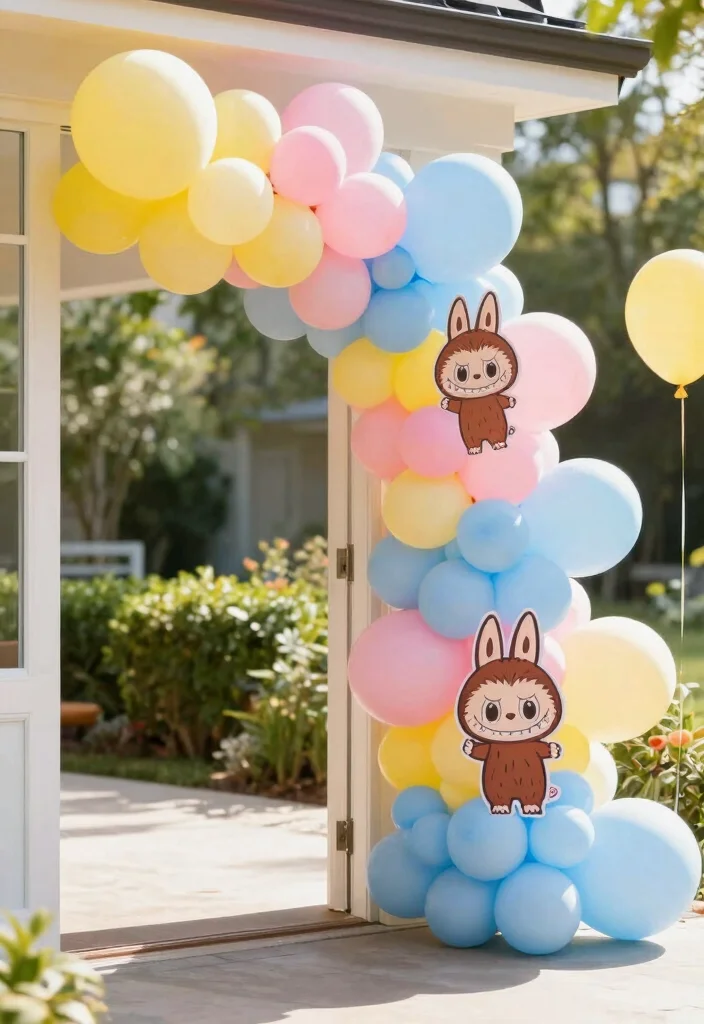 18 Labubu Party Decoration Ideas With Cute Character Style - 1. Vibrant Balloon Arches 1