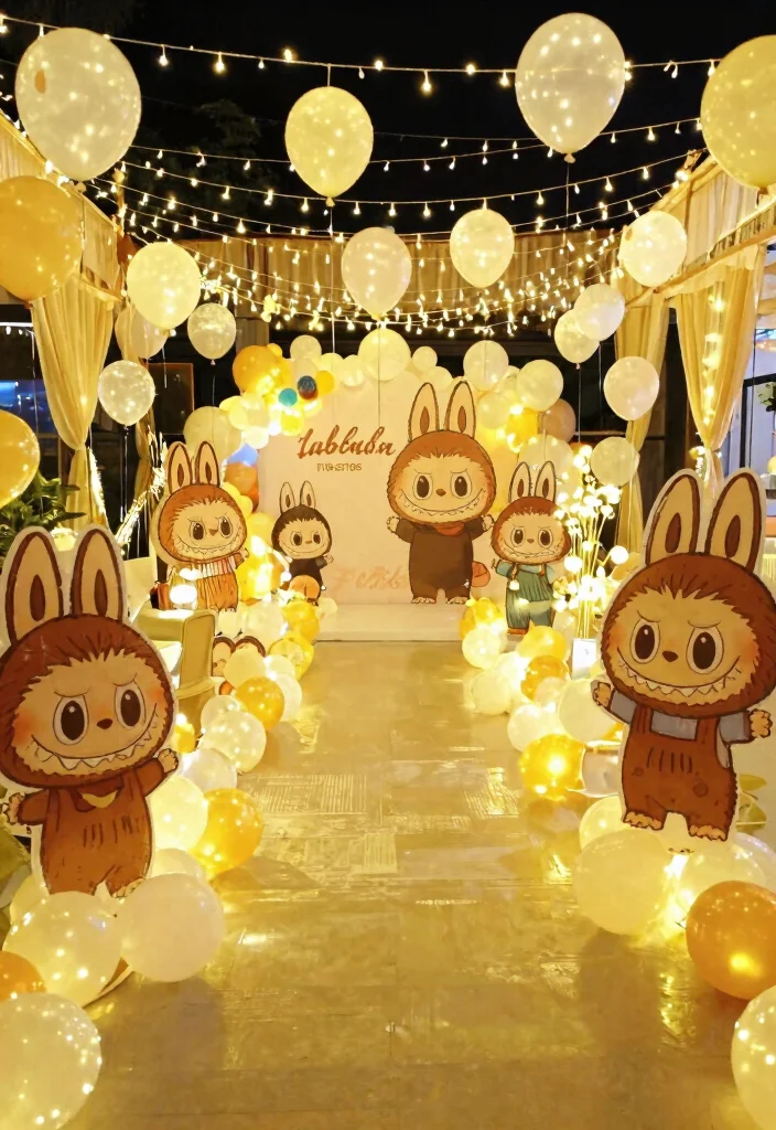 18 Labubu Party Decoration Ideas With Cute Character Style - 15. Bright and Colorful Lighting 1