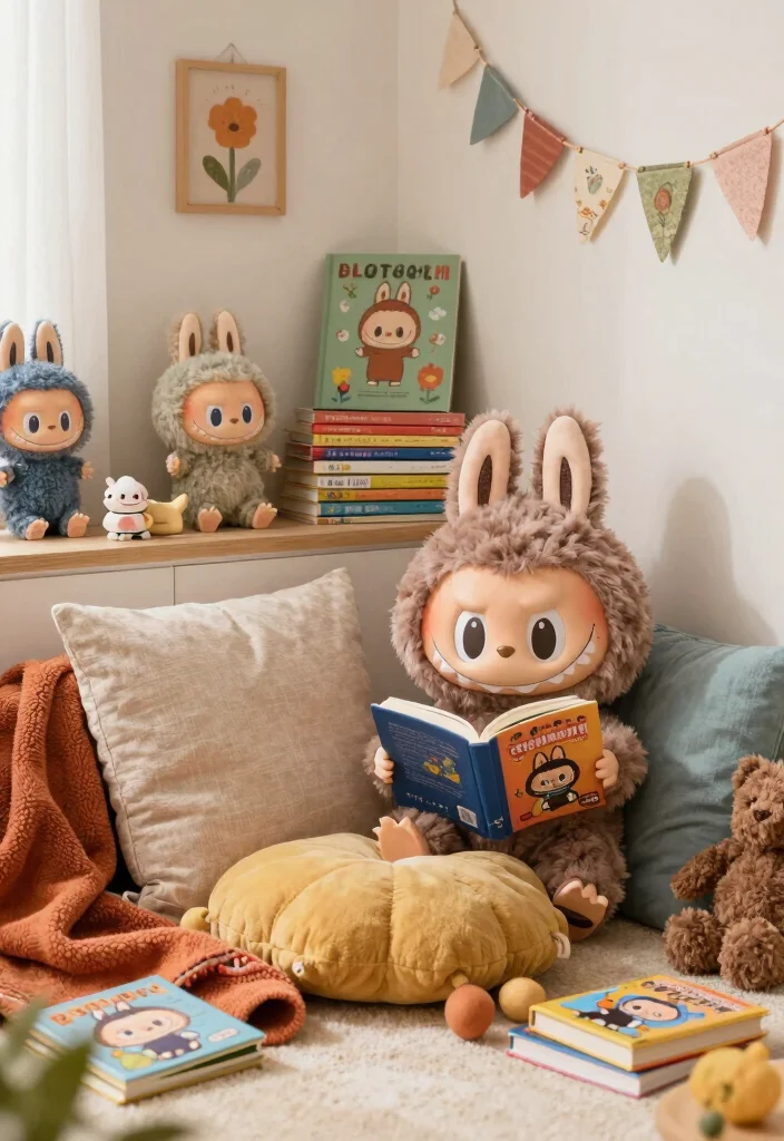 18 Labubu Party Decoration Ideas With Cute Character Style - 16. Engaging Story Corner 1