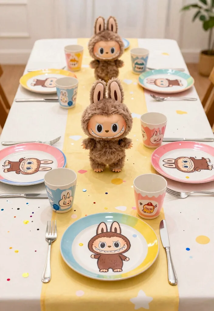 18 Labubu Party Decoration Ideas With Cute Character Style - 2. Themed Table Settings 1