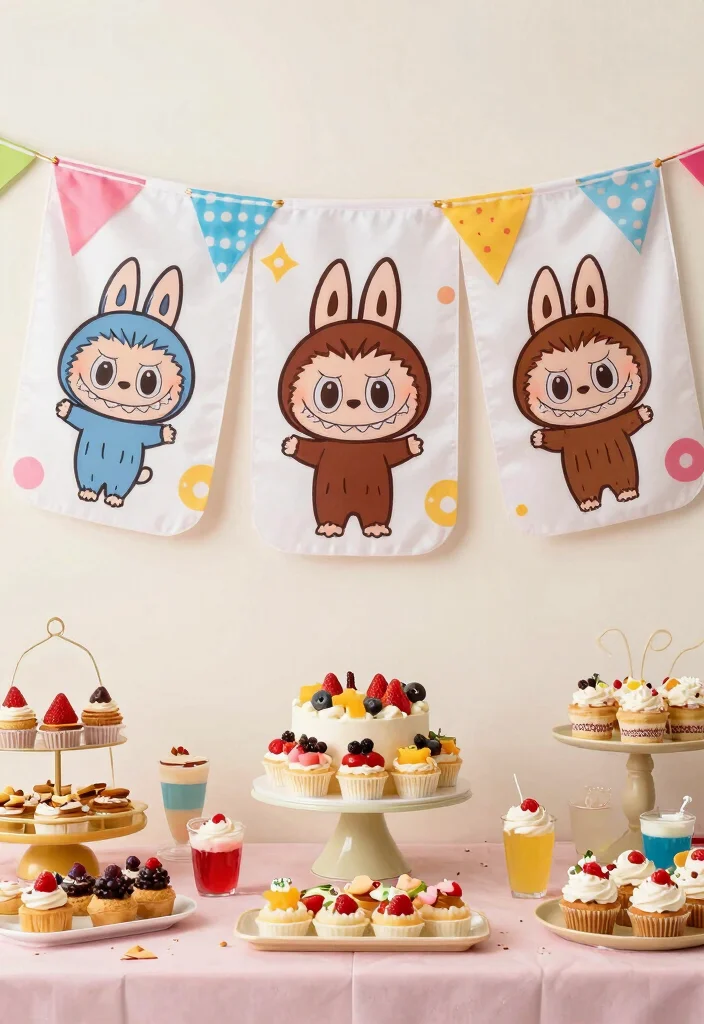 18 Labubu Party Decoration Ideas With Cute Character Style - 3. Cute Character Banners 1