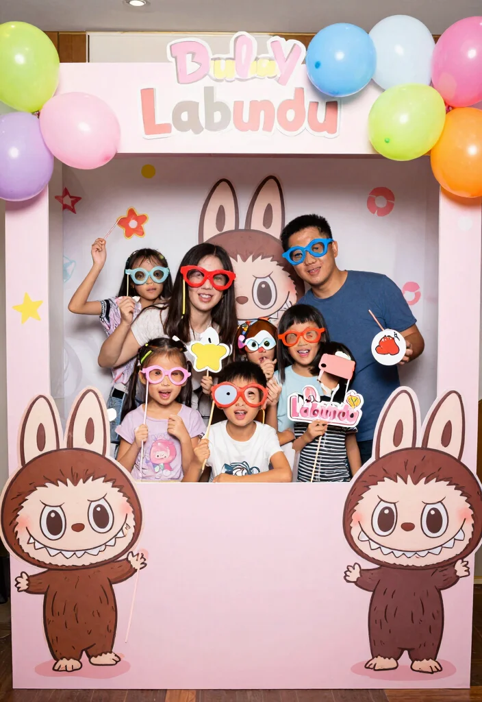 18 Labubu Party Decoration Ideas With Cute Character Style - 4. Whimsical Photo Booths 1