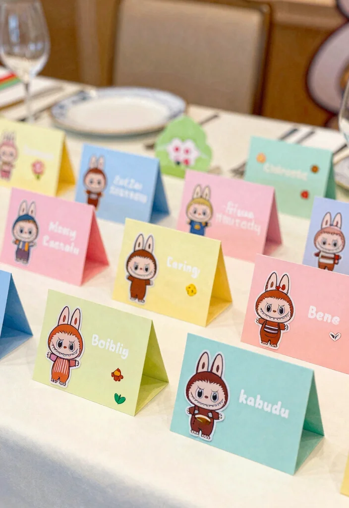 18 Labubu Party Decoration Ideas With Cute Character Style - 7. Fun Place Cards 1